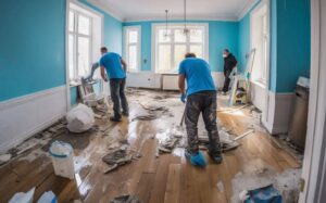 24/7 emergency water damage restoration team responding quickly to flood damage in a home