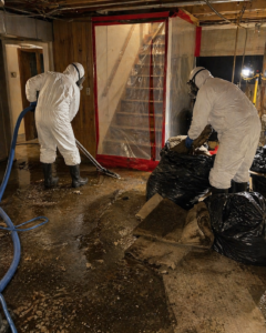 Category 3 sewage extraction and contaminated material removal in Utah basement